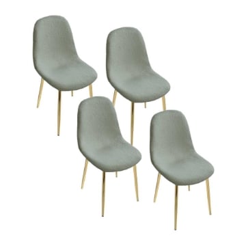 MAURY'S SET 4 SEDIE IMBOTTITE TEDDY VERDE CHIARO CON GAMBE ORO 44X48X88 CM 