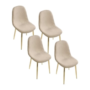 MAURY'S SET 4 SEDIE IMBOTTITE TEDDY IN TESSUTO BEIGE CON GAMBE ORO 44X48X88 CM 