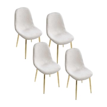 MAURY'S SET 4 SEDIE IMBOTTITE TEDDY IN TESSUTO BIANCO CON GAMBE ORO 44X48X88 CM 