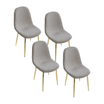 MAURY'S SET 4 SEDIE IMBOTTITE TEDDY IN TESSUTO GRIGIO CON GAMBE ORO 44X48X88 CM 