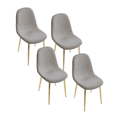 MAURY'S SET 4 SEDIE IMBOTTITE TEDDY IN TESSUTO GRIGIO CON GAMBE ORO 44X48X88 CM 