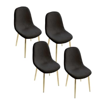 MAURY'S SET 4 SEDIE IMBOTTITE TEDDY IN TESSUTO NERO CON GAMBE ORO 44X48X88 CM 