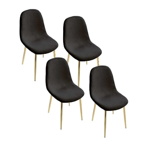 MAURY'S SET 4 SEDIE IMBOTTITE TEDDY IN TESSUTO NERO CON GAMBE ORO 44X48X88 CM 