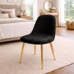 MAURY'S SET 4 SEDIE IMBOTTITE TEDDY IN TESSUTO NERO CON GAMBE ORO 44X48X88 CM 