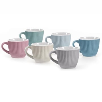 SET 6 TAZZINE DA CAFFÈ IN CERAMICA CON DESIGN RIGATO IN MULTICOLORE