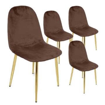 SET 4 SEDIE IN VELLUTO CON GAMBE ORO 52X44X88 CM IN COLORE MARRONE