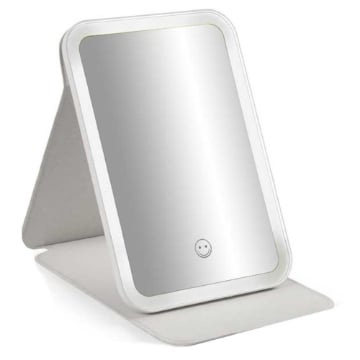 SPECCHIO LED RICARICABILE, 3 COLORI LUCE, PORTATILE CON CUSTODIA 18 X 14 CM