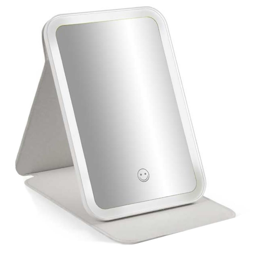 SPECCHIO LED RICARICABILE, 3 COLORI LUCE, PORTATILE CON CUSTODIA 18 X 14 CM