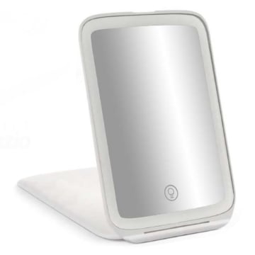 SPECCHIO LED RICARICABILE, 3 COLORI LUCE, PORTATILE CON CUSTODIA 21 X 14 CM