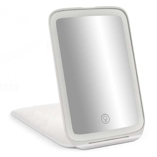 SPECCHIO LED RICARICABILE, 3 COLORI LUCE, PORTATILE CON CUSTODIA 21 X 14 CM