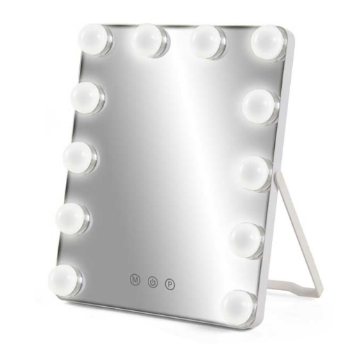 SPECCHIO 12 LED HOLLYWOOD 3 LUCI DI COLORE BIANCO, NATURALE, CALDA, REGOLABILE, INTERRUTORE TOUCH CAVO USB INCLUSO 25 X 30 CM