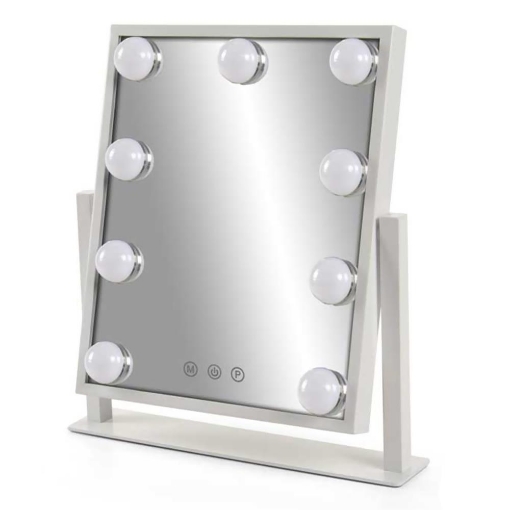 SPECCHIO 9 LED HOLLYWOOD 3 LUCI DI COLORE BIANCO, NATURALE, CALDA, REGOLABILE, INTERRUTORE TOUCH CAVO USB INCLUSO 28 X 35 CM