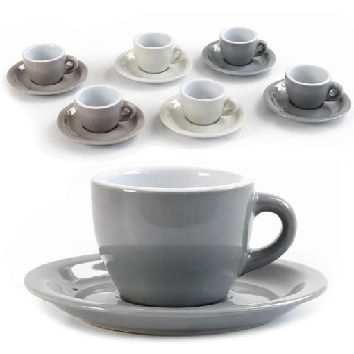 SET 6 TAZZINE DA CAFFE 85CC CON PIATTINO ASSORTITO