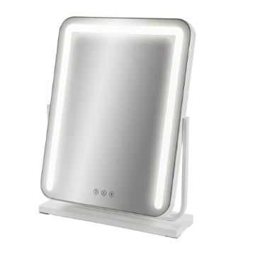 SPECCHIO RETTANGOLARE HOLLYWOOD DA TAVOLO A LED CON 3 LUCI REGOLABILI, ACCENSIONE TOUCH CON SPINA DIMENSIONE 40X52 CM