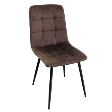 POLTRONA DI VELLUTO IMBOTTITA MARRONE SCHIENALE ALTO GAMBE IN METALLO NERO 44X41X88 CM