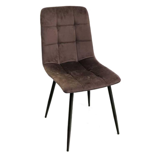 POLTRONA DI VELLUTO IMBOTTITA MARRONE SCHIENALE ALTO GAMBE IN METALLO NERO 44X41X88 CM