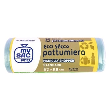 SACCHETTI PATTUMIERA CON MANIGLIA TRASPARENTE, SALFATURA A STELLA, ANTIGOCCIA, RESISTENTE 15PZ 52X68 CM