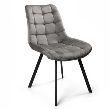 POLTRONA DI VELLUTO IMBOTTITA GRIGIA GAMBE IN METALLO NERO 53X43X85 CM