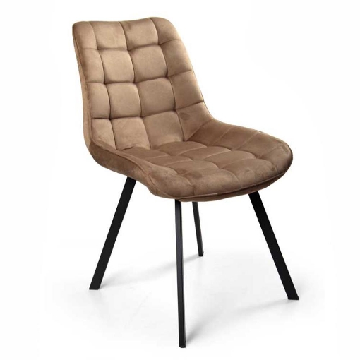 POLTRONA DI VELLUTO IMBOTTITA MARRONE GAMBE IN METALLO NERO 53X43X85 CM