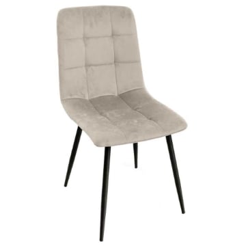 POLTRONA DI VELLUTO IMBOTTITA BEIGE SCHIENALE ALTO GAMBE IN METALLO NERO 44X41X88 CM