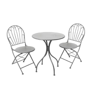 SET DA GIARDINO CON 2 SEDIE E 1 TAVOLO IN METALLO COLORE GRIGIO
