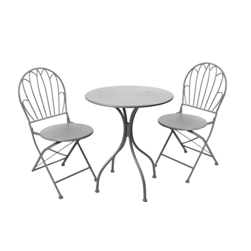 SET DA GIARDINO CON 2 SEDIE E 1 TAVOLO IN METALLO COLORE GRIGIO