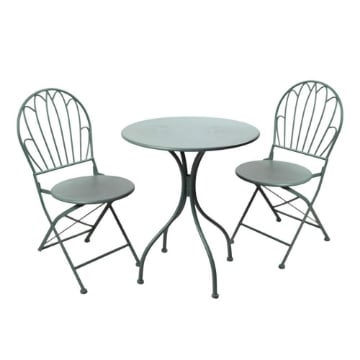SET DA GIARDINO CON 1 TAVOLO E DUE SEDIE IN METALLO COLORE VERDE