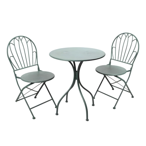 SET DA GIARDINO CON 1 TAVOLO E DUE SEDIE IN METALLO COLORE VERDE