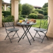 SET TAVOLO + 2 SEDIE IN METALLO GRIGIO SCURO PIEGHEVOLE PER GIARDINO