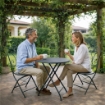 SET TAVOLO + 2 SEDIE IN METALLO GRIGIO SCURO PIEGHEVOLE PER GIARDINO