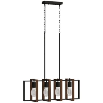 LAMPADARIO A SOSPENSIONE RUSTICO CON 4 CORNICI GIREVOLI E CATENA REGOLABILE, 80X21X90-130 CM, NERO E MARRONE