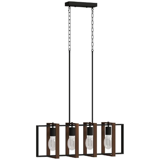 LAMPADARIO A SOSPENSIONE RUSTICO CON 4 CORNICI GIREVOLI E CATENA REGOLABILE, 80X21X90-130 CM, NERO E MARRONE