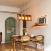 LAMPADARIO A SOSPENSIONE RUSTICO CON 4 CORNICI GIREVOLI E CATENA REGOLABILE, 80X21X90-130 CM, NERO E MARRONE