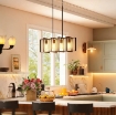 LAMPADARIO A SOSPENSIONE RUSTICO CON 4 CORNICI GIREVOLI E CATENA REGOLABILE, 80X21X90-130 CM, NERO E MARRONE