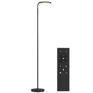 LAMPADA DA TERRA LED CON TESTA GIREVOLE A 350¦ E TELECOMANDO MAGNETICO, REGOLAZIONE CONTINUA 3000K-6500K, NERO
