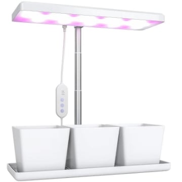 LAMPADE PER PIANTA DA 30 LUCI LED CON 3 VASI, TIMER E ILLUMINAZIONE REGOLABILE, 31.8X13.4X18.6-35.6 CM, BIANCO
