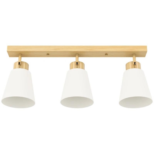 LAMPADARIO DA SOFFITTO CON 3 PUNTI LUCE REGOLABILI A 90¦ E ATTACCHI E27, COLORE LEGNO