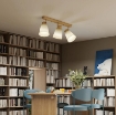 LAMPADARIO DA SOFFITTO CON 3 PUNTI LUCE REGOLABILI A 90¦ E ATTACCHI E27, COLORE LEGNO
