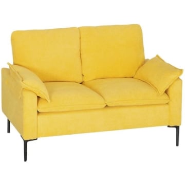 DIVANO 2 POSTI MODERNO CON CUSCINI E RIVESTIMENTO IN TESSUTO SPUGNA, 130X77X84 CM, GIALLO