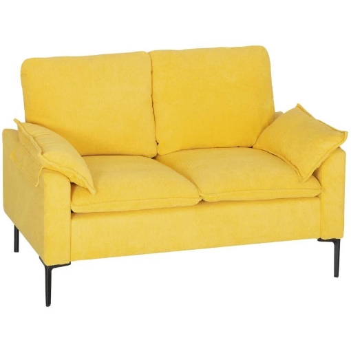 DIVANO 2 POSTI MODERNO CON CUSCINI E RIVESTIMENTO IN TESSUTO SPUGNA, 130X77X84 CM, GIALLO