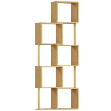 LIBRERIA MODERNA ASIMMETRICA A 5 LIVELLI IN BAMB¨, 62.5 X 23 X 165 CM, COLORE LEGNO NATURALE