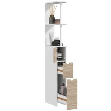 MOBILE COLONNA BAGNO SALVASPAZIO CON ARMADIETTO RIPIANI E CASSETTI 15X33X136 CM COLORE LEGNO