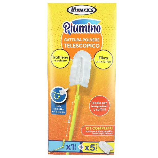 MAURY' KIT CATTURA POLVERE TELESCOPICO 1 MANICO + 5PIUMINI LAMPADARI E SOFFITTI