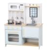 CUCINA GIOCATTOLO PER BAMBINI CON FORNELLI E ARMADIETTI, IN ACCIAIO, LEGNO E PP, 72X33X85.2 CM, BLU E BIANCO