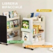 LIBRERIA PER BAMBINI 3-8 ANNI A DUE LATI, SCAFFALE PORTAGIOCHI CON RUOTE E LAVAGNA NERA, BIANCO 66.5 X 32.5 X 86.5 CM