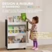 LIBRERIA PER BAMBINI 3-8 ANNI A DUE LATI, SCAFFALE PORTAGIOCHI CON RUOTE E LAVAGNA NERA, BIANCO 66.5 X 32.5 X 86.5 CM