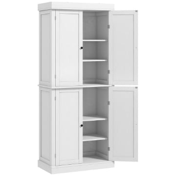 MOBILE CUCINA ALTO CON 6 RIPIANI REGOLABILI E 2 ANTE IN LEGNO, BIANCO 76X40.5X184 CM