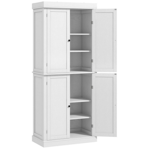 MOBILE CUCINA ALTO CON 6 RIPIANI REGOLABILI E 2 ANTE IN LEGNO, BIANCO 76X40.5X184 CM