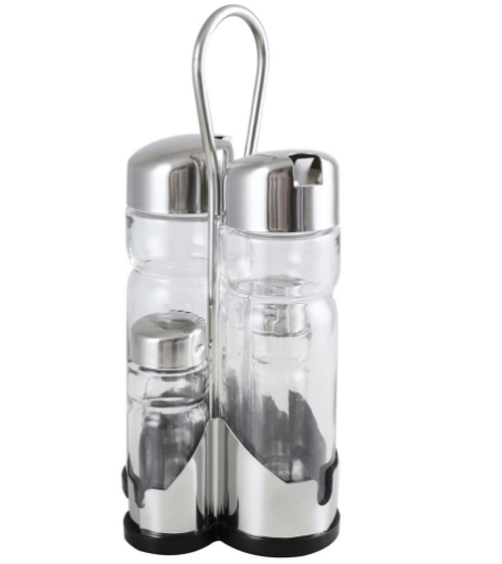 MAURY'S CONDÌ MENAGE DA TAVOLA RISTORANTE 4PZ INOX SALE PEPE OLIO ACETO CON VERSATORE
