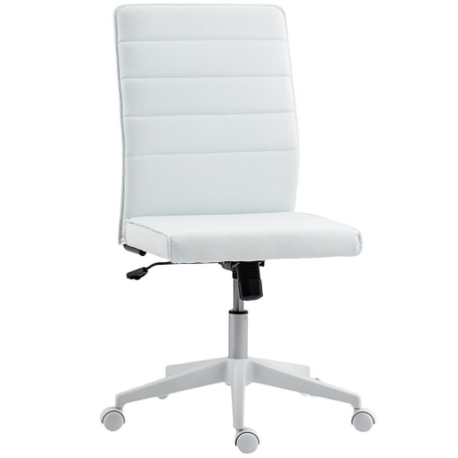 SEDIA DA UFFICIO ERGONOMICA E REGOLABILE CON SCHIENALE RICURVO, IN PELLE PU E ACCIAIO, 58X53X97-107 CM, BIANCO